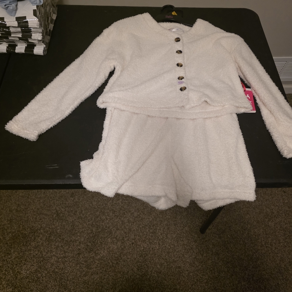 🆕Justice Girls 2pc Long Sleeve Cardigan Sleep Top & Shorts Sz 12/14